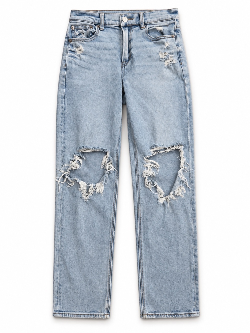 American Eagle Outfitters Light Wash Distressed Straight-Leg Jeans